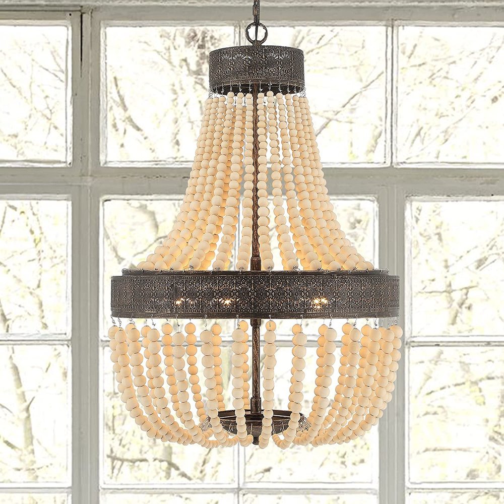 Black And Gold Candle Style Five Light Metal Dimmable Chandelier — view 2