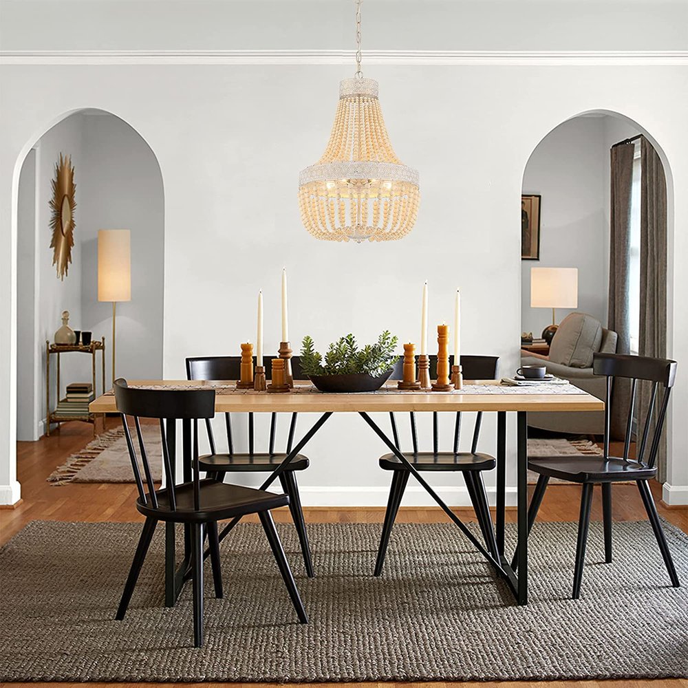 Gold And White Candle Style Five Light Metal Dimmable Chandelier — view 3