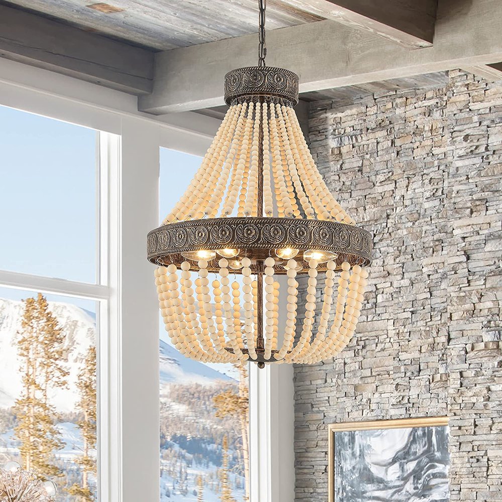 Black And Gold Candle Style Six Light Metal Dimmable Chandelier — view 2