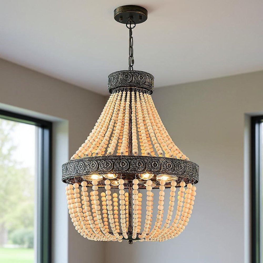 Black And Gold Candle Style Six Light Metal Dimmable Chandelier — view 8