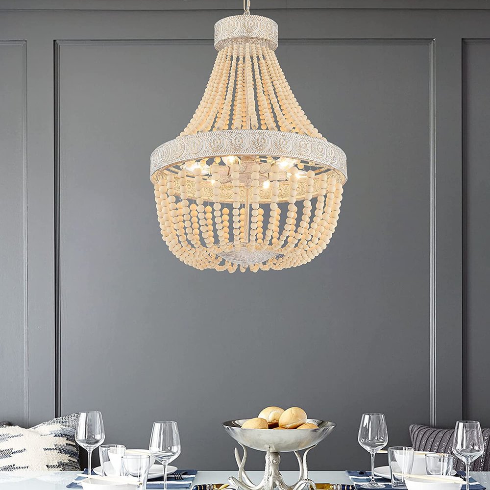 Gold And White Candle Style Six Light Metal Dimmable Chandelier — view 1