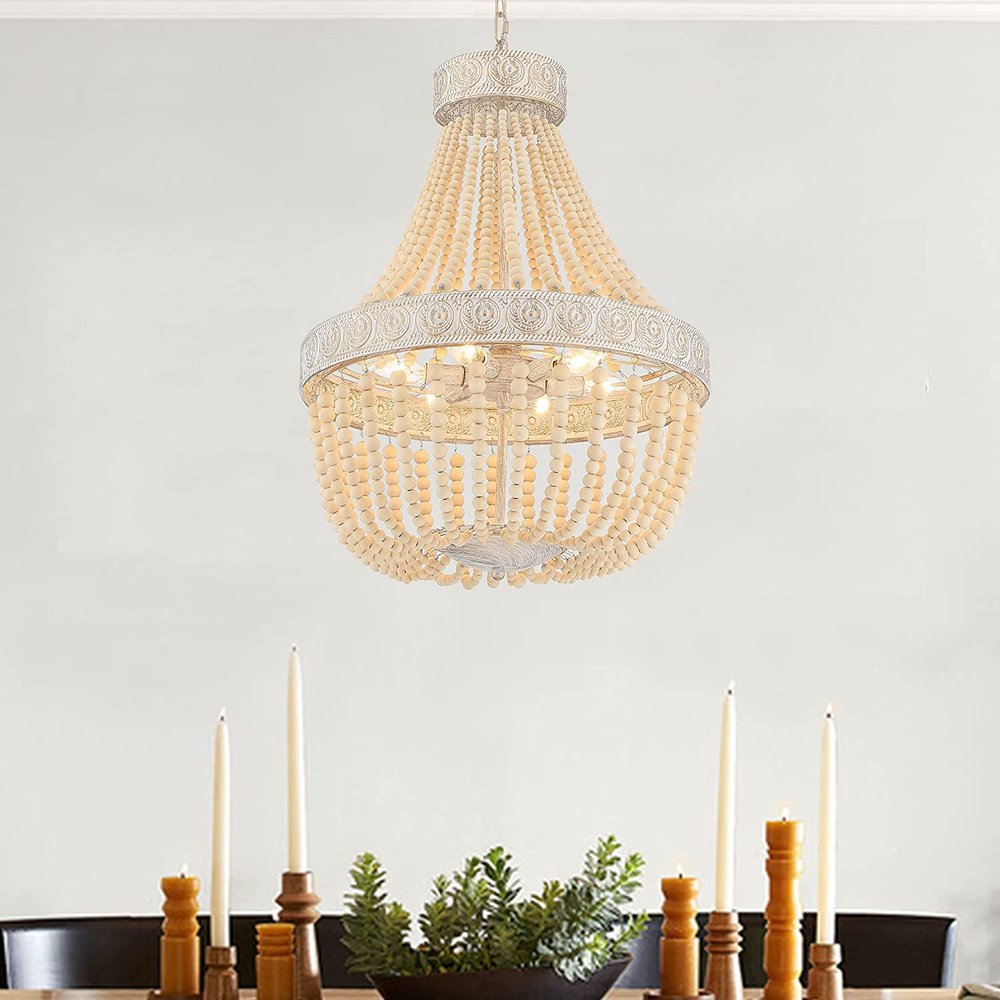 Gold And White Candle Style Six Light Metal Dimmable Chandelier — view 2