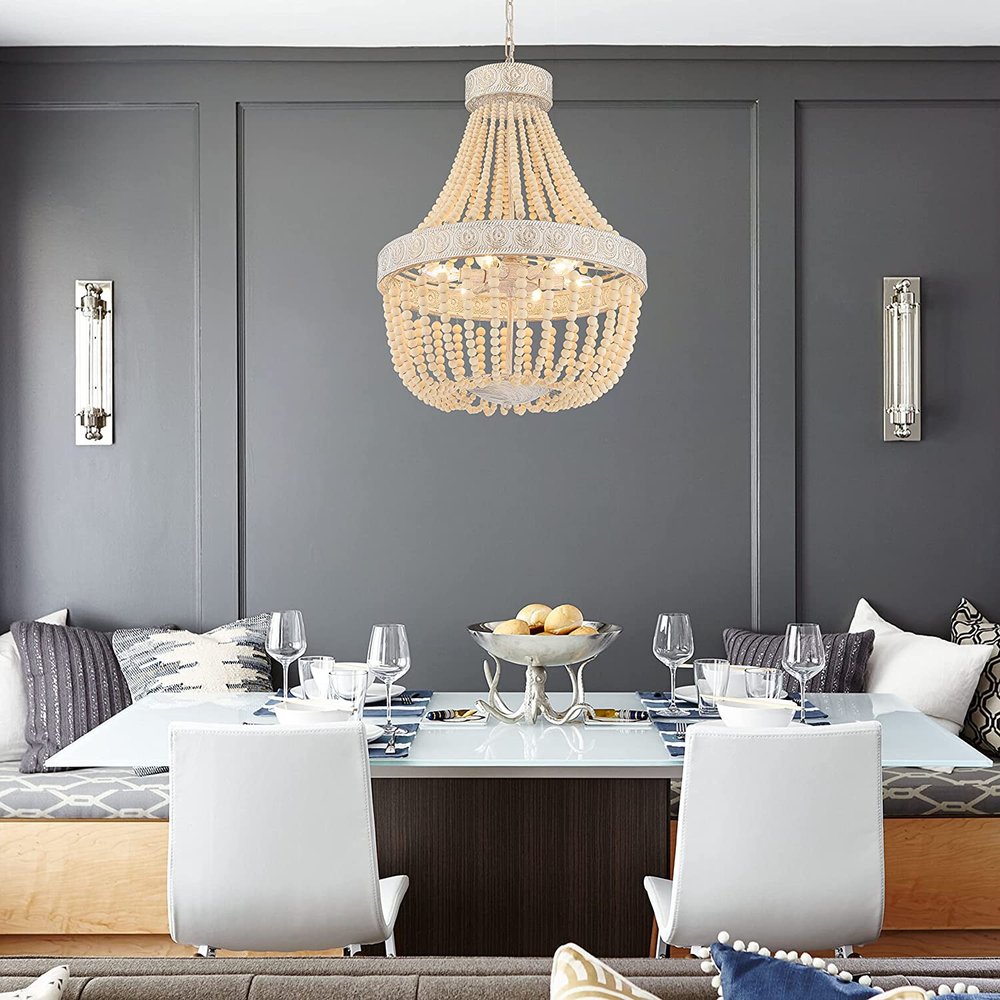 Gold And White Candle Style Six Light Metal Dimmable Chandelier — view 3