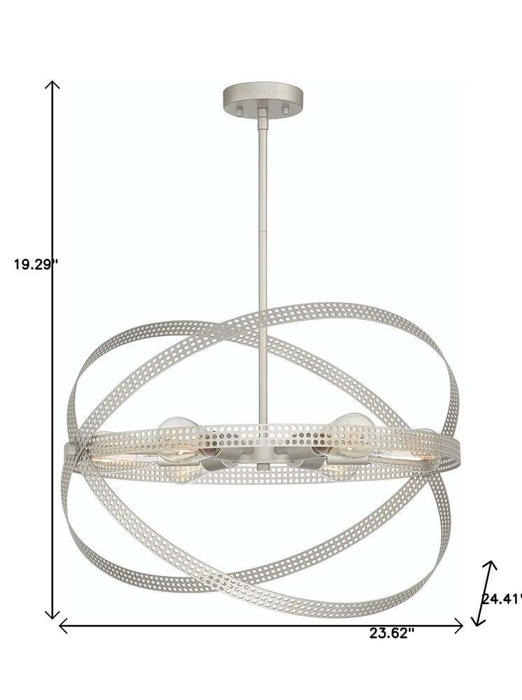 Silver Kitchen Island Six Light Metal Dimmable Chandelier — view 15