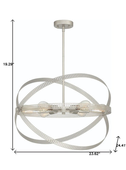 Silver Kitchen Island Six Light Metal Dimmable Chandelier