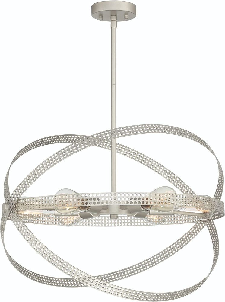 Silver Kitchen Island Six Light Metal Dimmable Chandelier — view 1