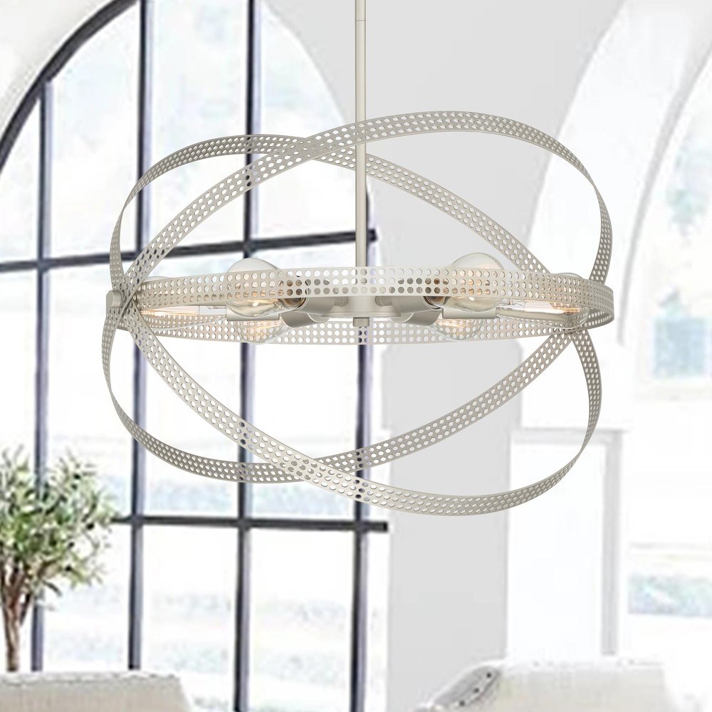 Silver Kitchen Island Six Light Metal Dimmable Chandelier — view 4