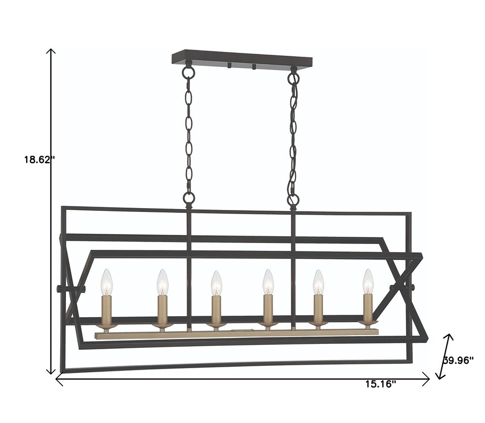 Black And Gold Kitchen Island Six Light Metal Dimmable Chandelier — view 5
