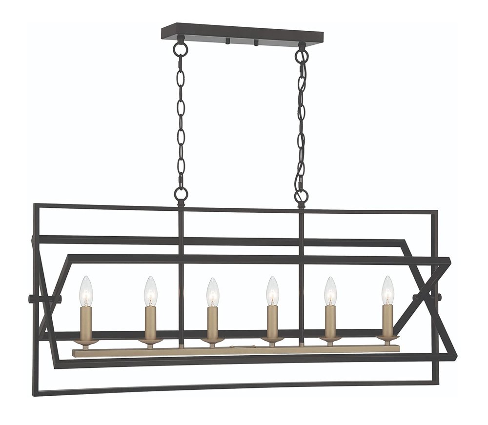 Black And Gold Kitchen Island Six Light Metal Dimmable Chandelier