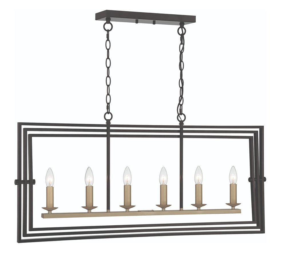 Black And Gold Kitchen Island Six Light Metal Dimmable Chandelier — view 7