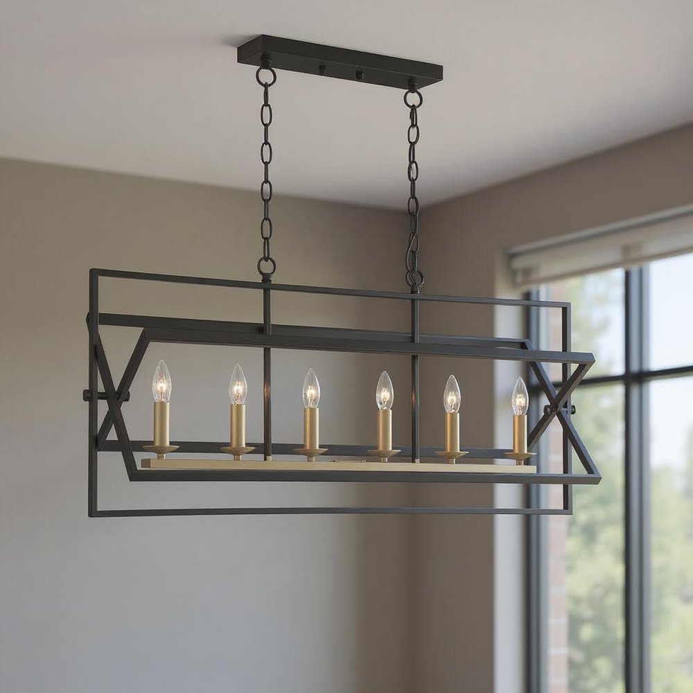 Black And Gold Kitchen Island Six Light Metal Dimmable Chandelier — view 8