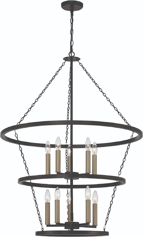 Black And Gold Candle Style Ten Light Metal Dimmable Chandelier — view 8