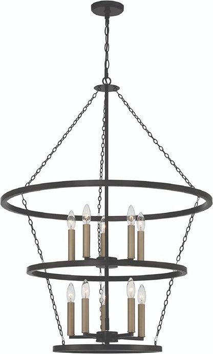 Black And Gold Candle Style Ten Light Metal Dimmable Chandelier