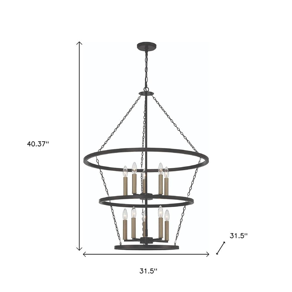 Black And Gold Candle Style Ten Light Metal Dimmable Chandelier — view 9