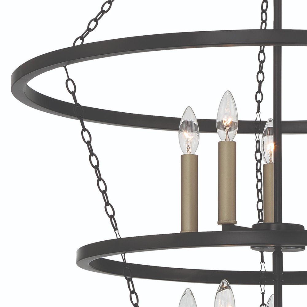 Black And Gold Candle Style Ten Light Metal Dimmable Chandelier — view 5