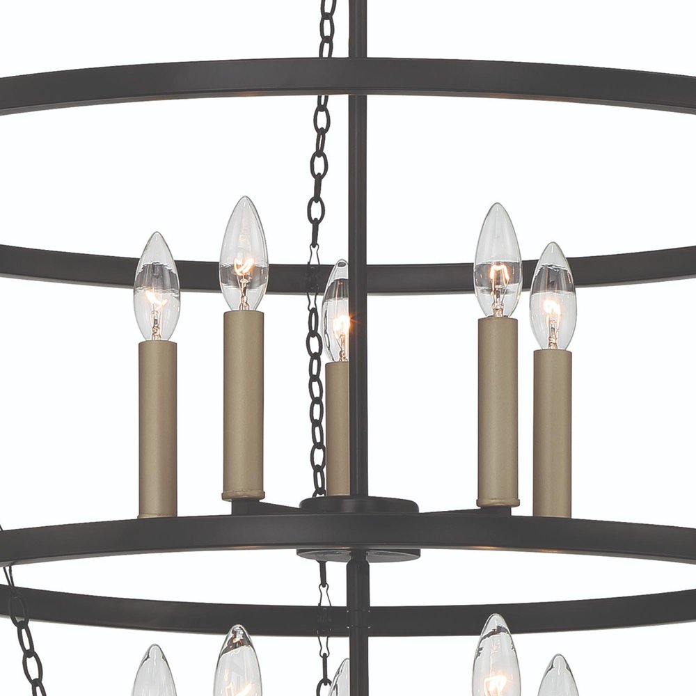 Black And Gold Candle Style Ten Light Metal Dimmable Chandelier — view 6