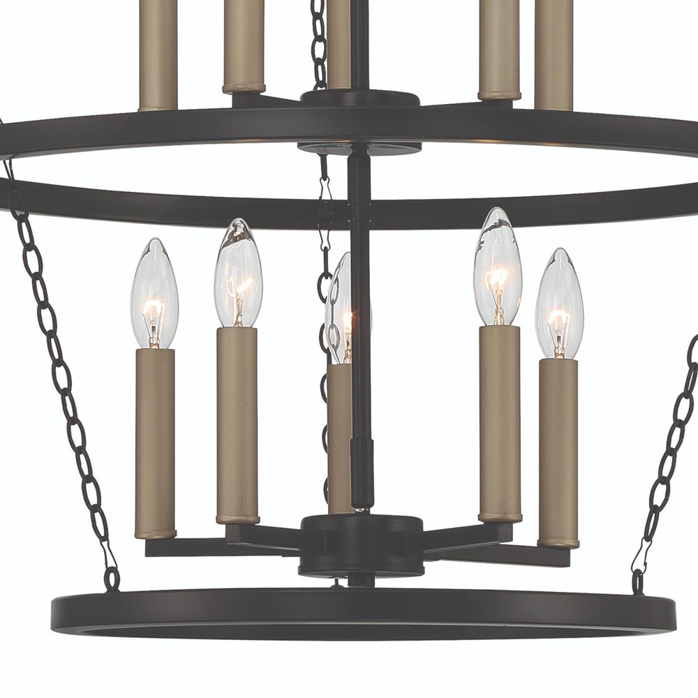 Black And Gold Candle Style Ten Light Metal Dimmable Chandelier — view 7