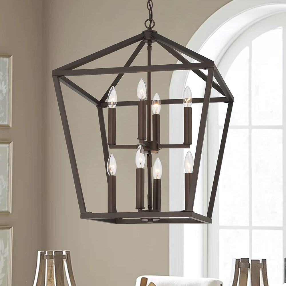 Bronze Candle Style Eight Light Metal Dimmable Chandelier — view 1