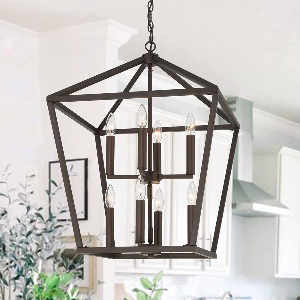 Bronze Candle Style Eight Light Metal Dimmable Chandelier — view 2