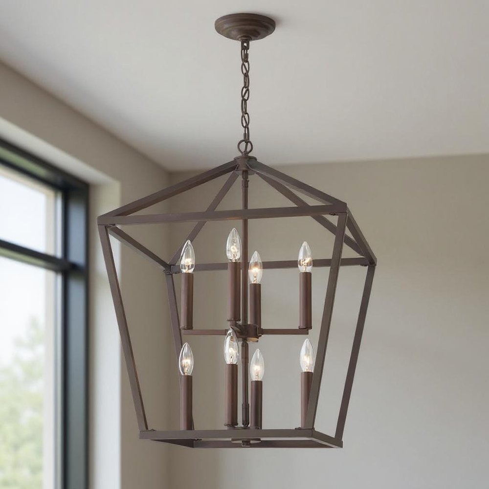 Bronze Candle Style Eight Light Metal Dimmable Chandelier — view 6