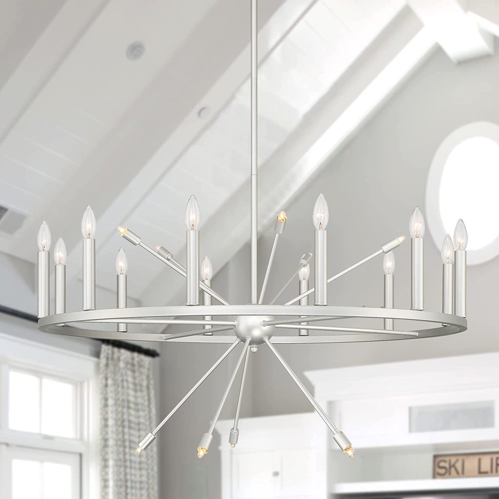 Silver Candle Style Multi Light Metal Dimmable Chandelier — view 1