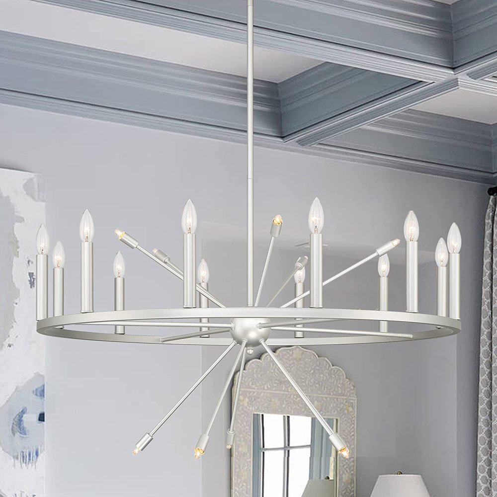 Silver Candle Style Multi Light Metal Dimmable Chandelier — view 2