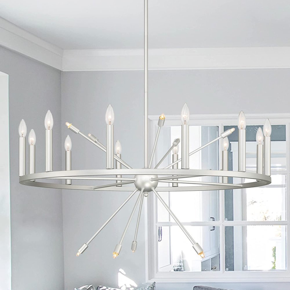 Silver Candle Style Multi Light Metal Dimmable Chandelier — view 3