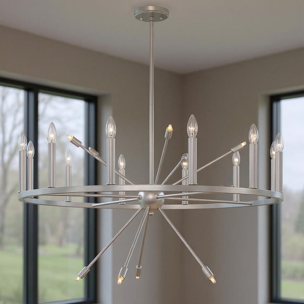 Silver Candle Style Multi Light Metal Dimmable Chandelier — view 8
