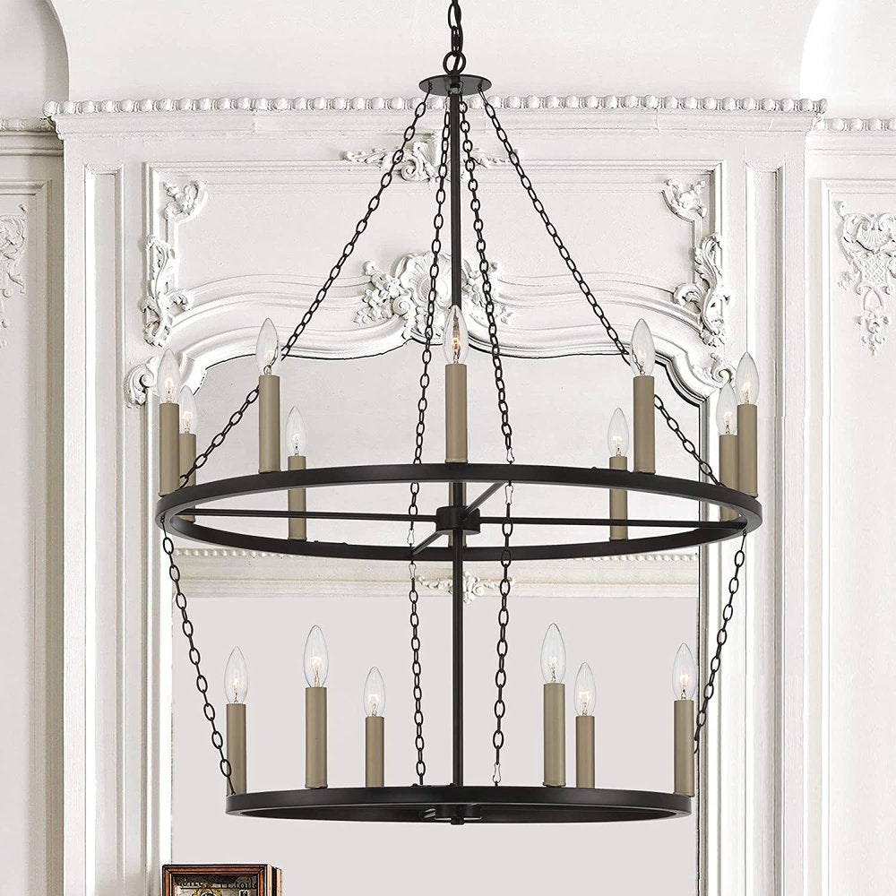 Black And Gold Candle Style Multi Light Metal Dimmable Chandelier — view 1