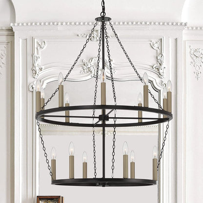 Black And Gold Candle Style Multi Light Metal Dimmable Chandelier