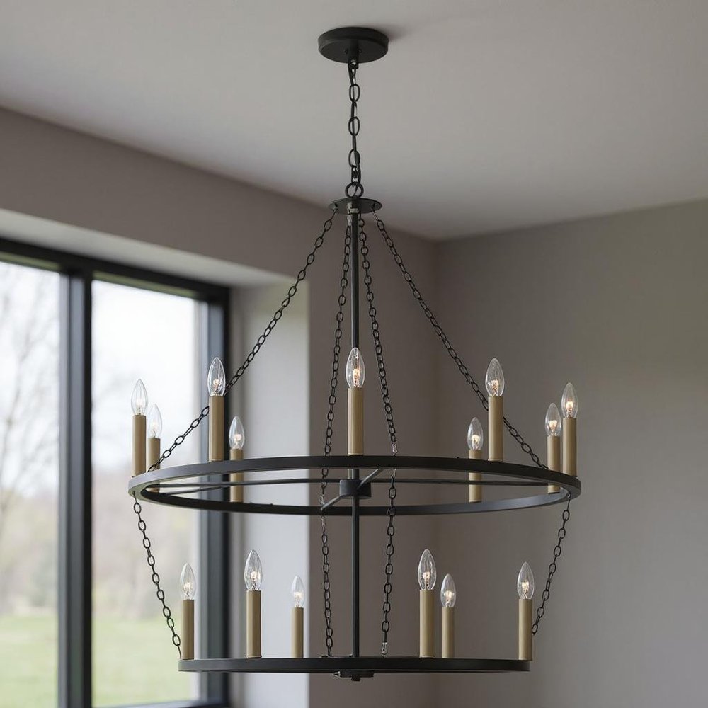 Black And Gold Candle Style Multi Light Metal Dimmable Chandelier — view 7