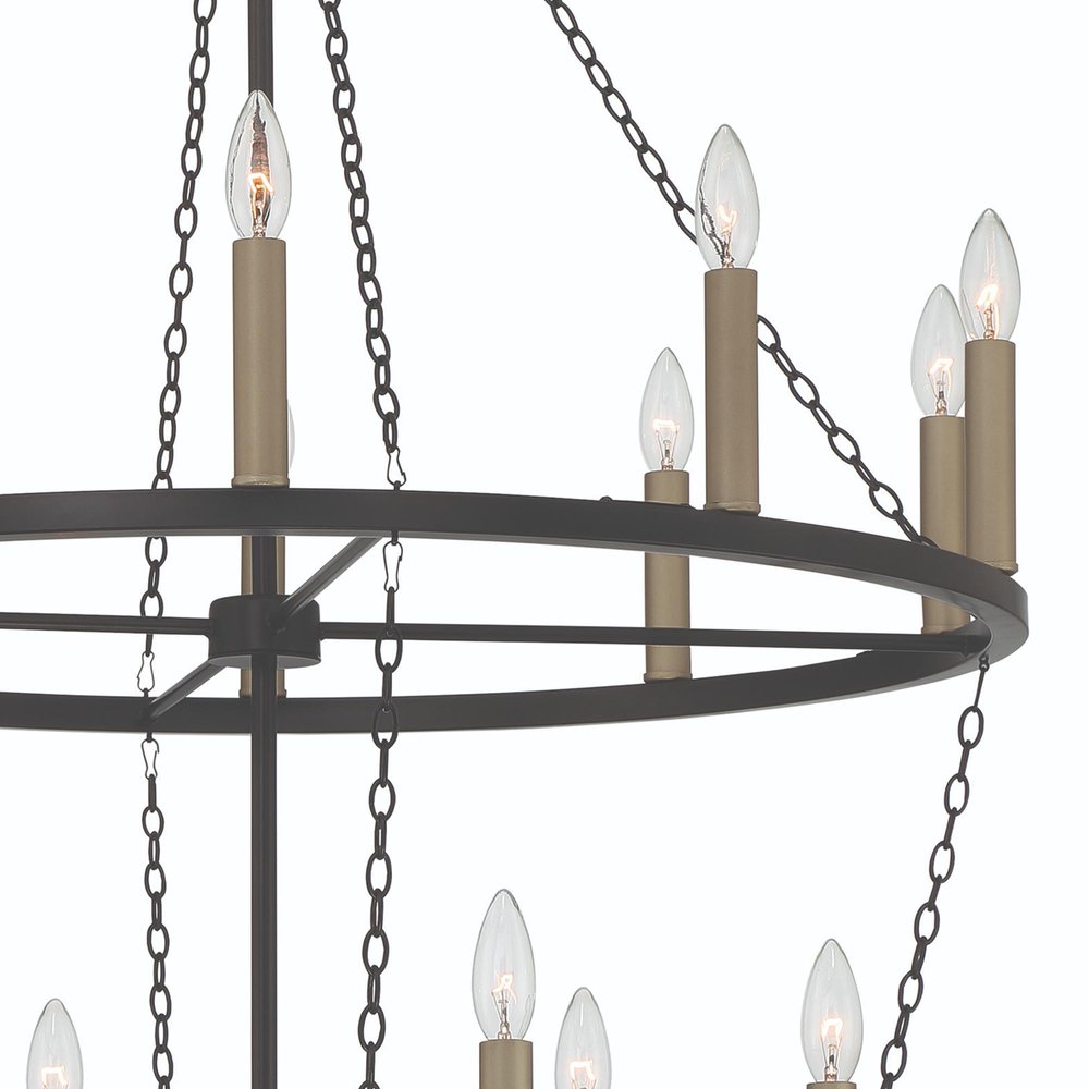 Black And Gold Candle Style Multi Light Metal Dimmable Chandelier — view 3