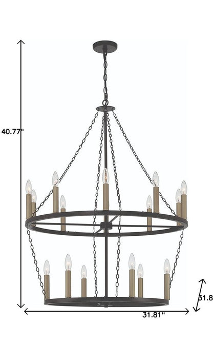 Black And Gold Candle Style Multi Light Metal Dimmable Chandelier