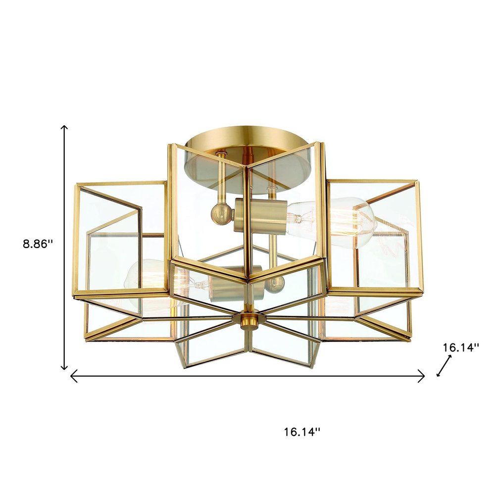 Brass Unique Statement Two Light Metal Dimmable Flush Chandelier With Clear Shades — view 7