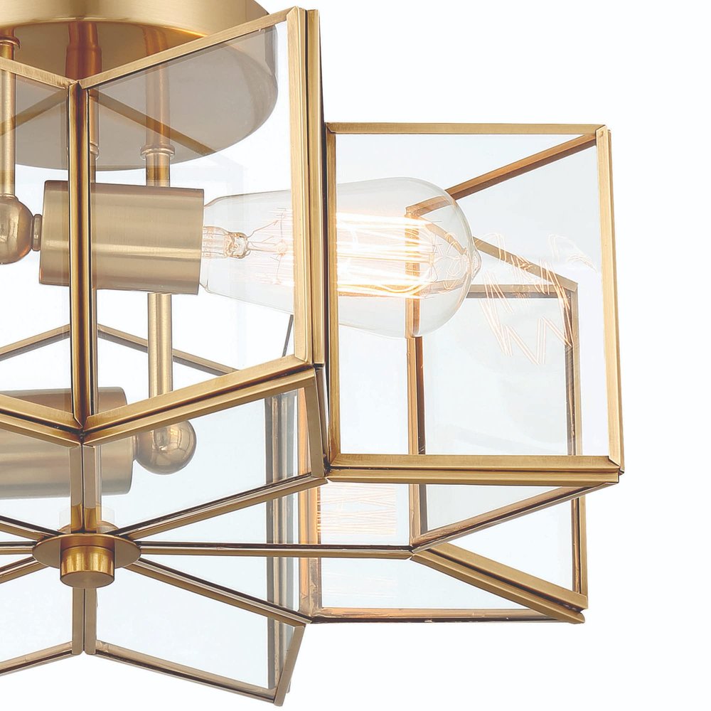 Brass Unique Statement Two Light Metal Dimmable Flush Chandelier With Clear Shades — view 6