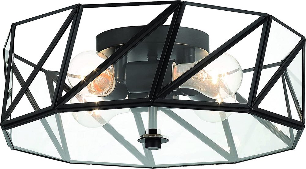 Black Unique Statement Four Light Metal Dimmable Flush Chandelier With Clear Shades — view 7