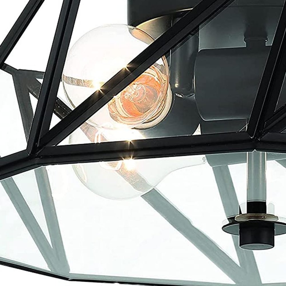 Black Unique Statement Four Light Metal Dimmable Flush Chandelier With Clear Shades — view 8