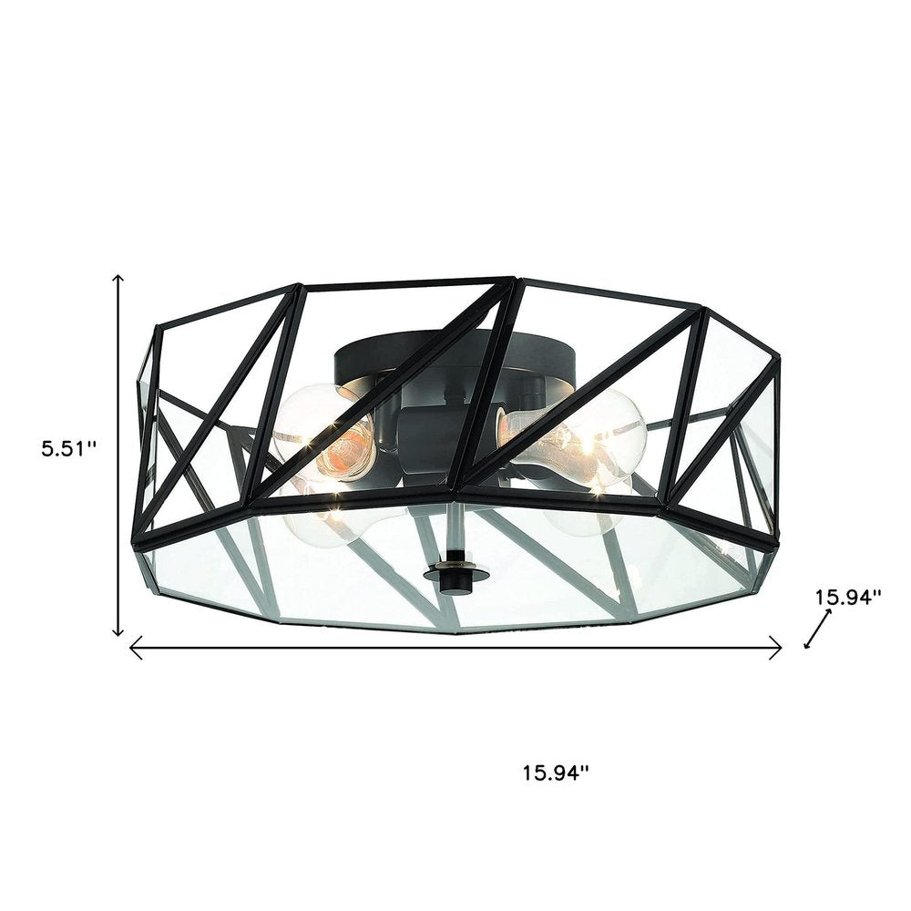 Black Unique Statement Four Light Metal Dimmable Flush Chandelier With Clear Shades — view 9