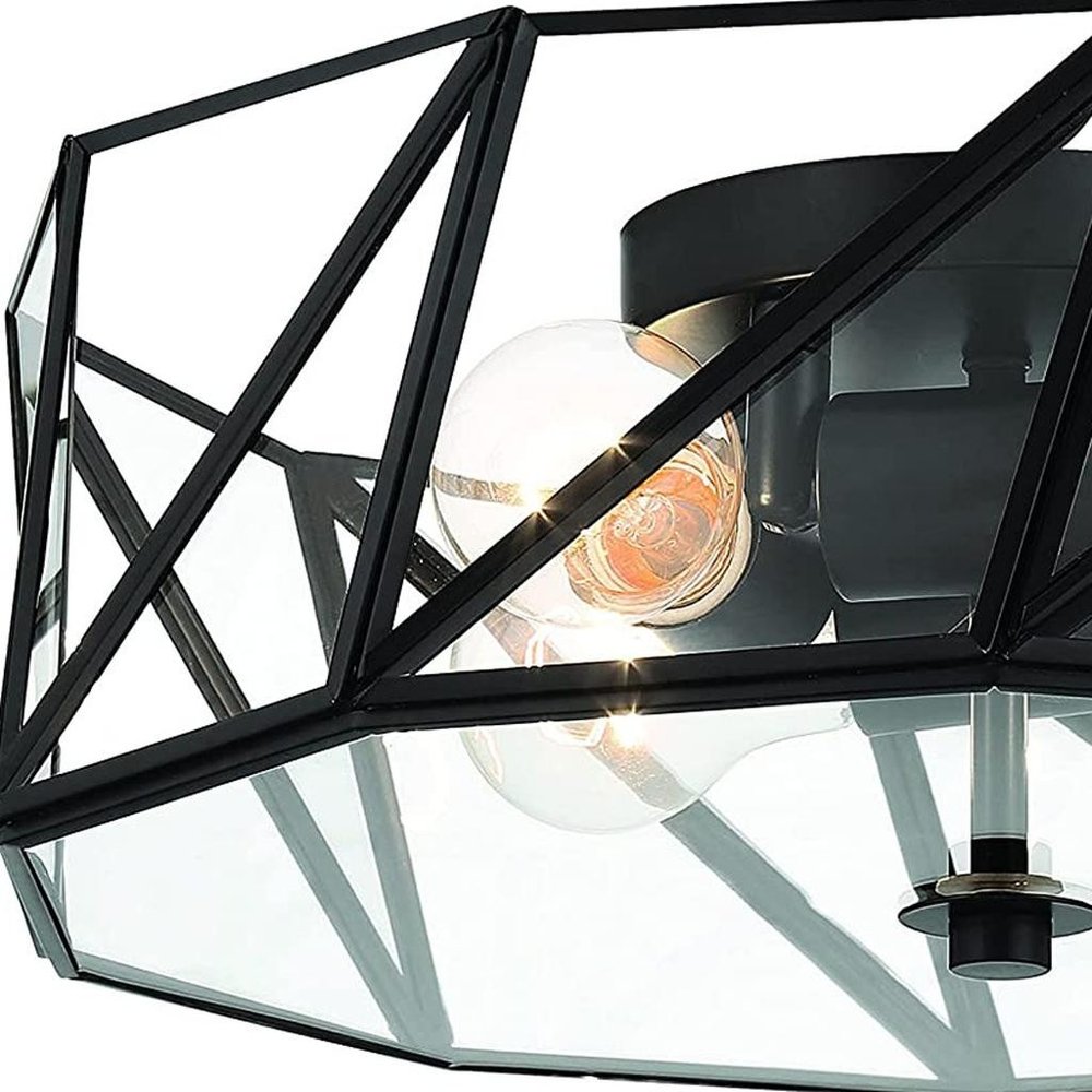 Black Unique Statement Four Light Metal Dimmable Flush Chandelier With Clear Shades — view 10