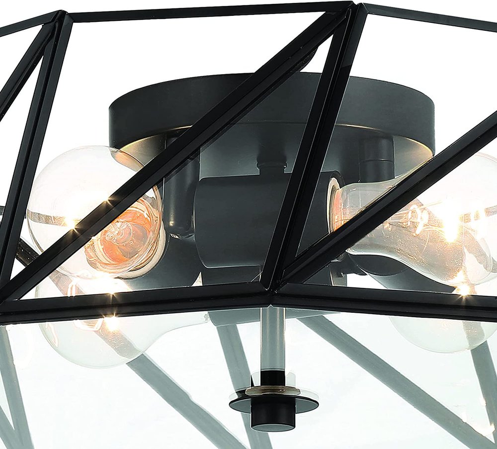 Black Unique Statement Four Light Metal Dimmable Flush Chandelier With Clear Shades — view 5