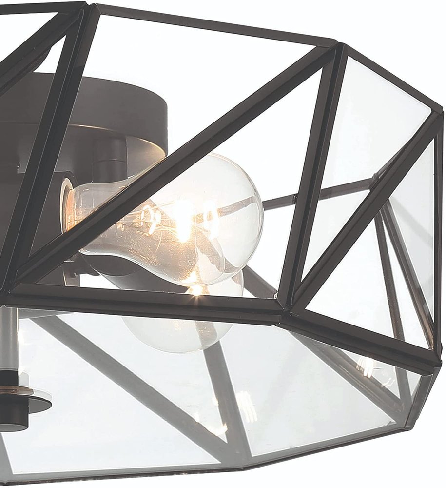 Black Unique Statement Four Light Metal Dimmable Flush Chandelier With Clear Shades — view 6
