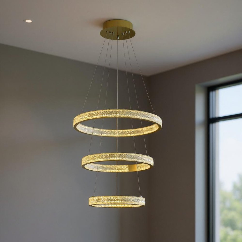Gold Candle Style Three Light Metal LED Dimmable Chandelier — view 13
