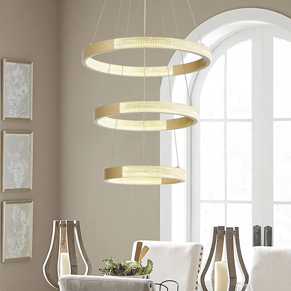 Gold Candle Style Three Light Metal LED Dimmable Chandelier — view 1