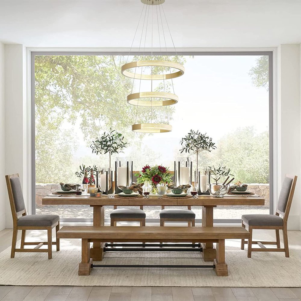 Gold Candle Style Three Light Metal LED Dimmable Chandelier — view 3