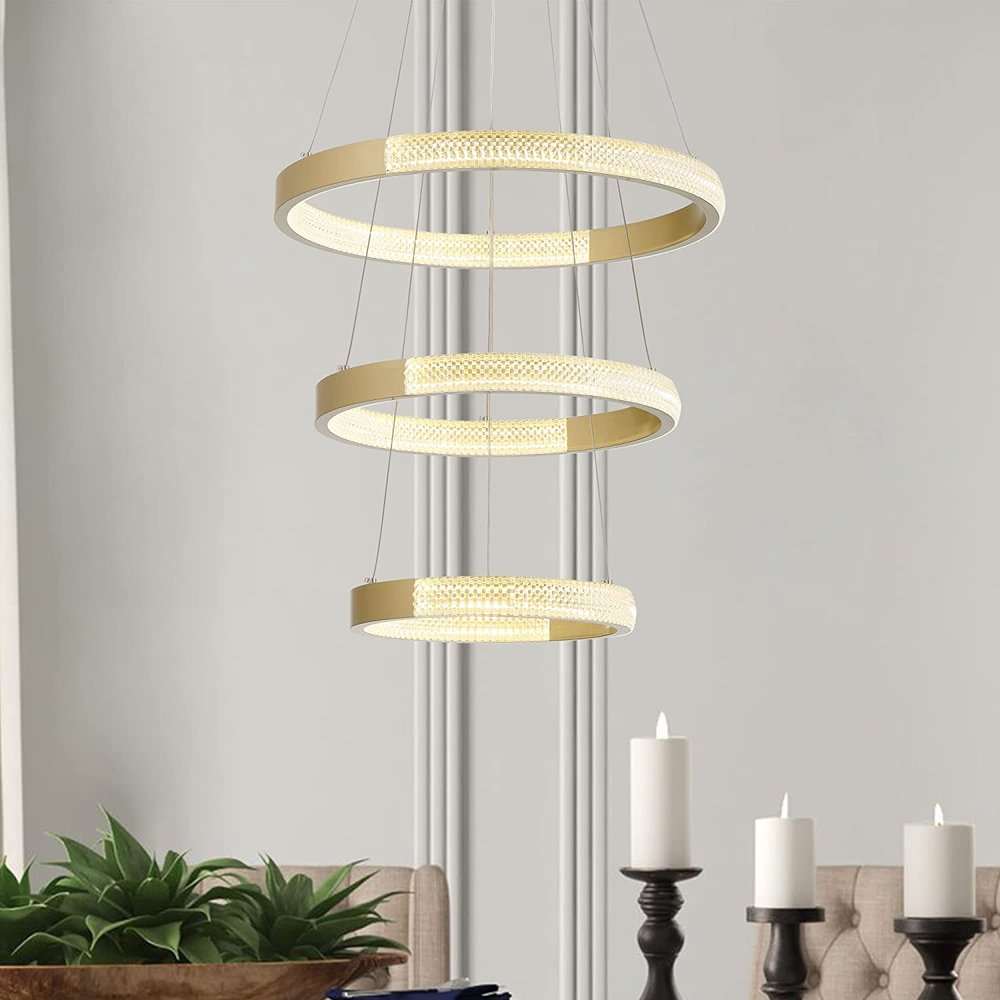 Gold Candle Style Three Light Metal LED Dimmable Chandelier — view 4