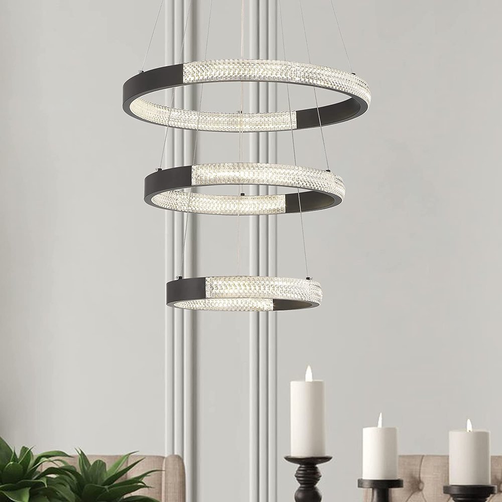 Black Candle Style Three Light Metal LED Dimmable Chandelier — view 1