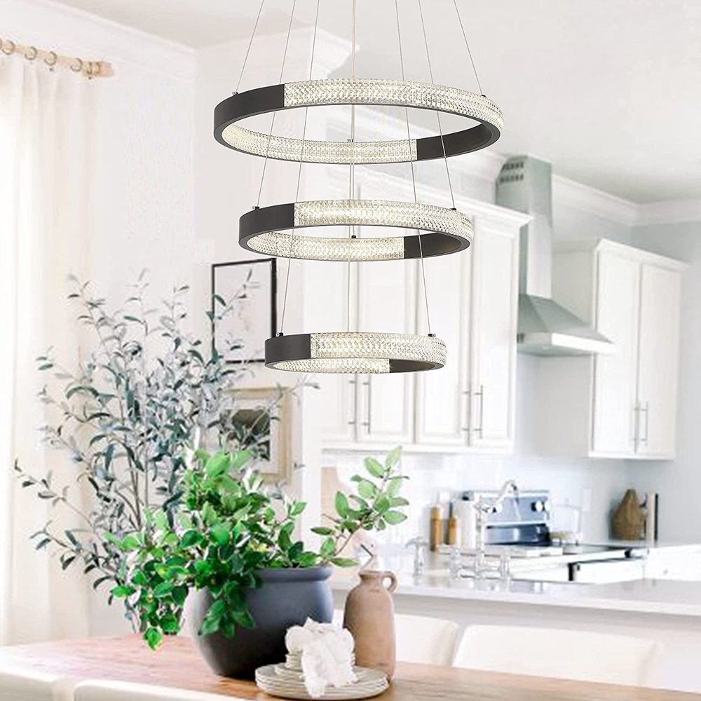 Black Candle Style Three Light Metal LED Dimmable Chandelier — view 2