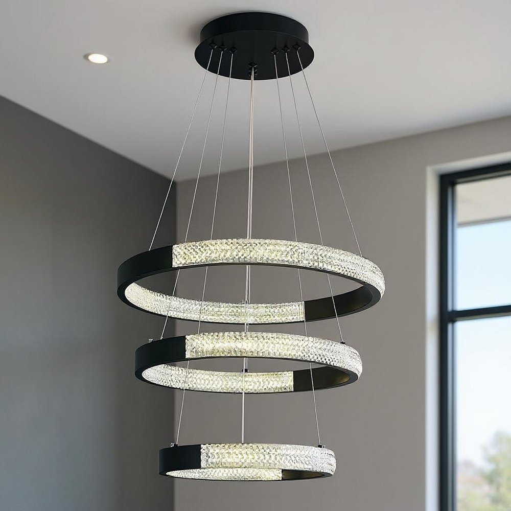 Black Candle Style Three Light Metal LED Dimmable Chandelier — view 8