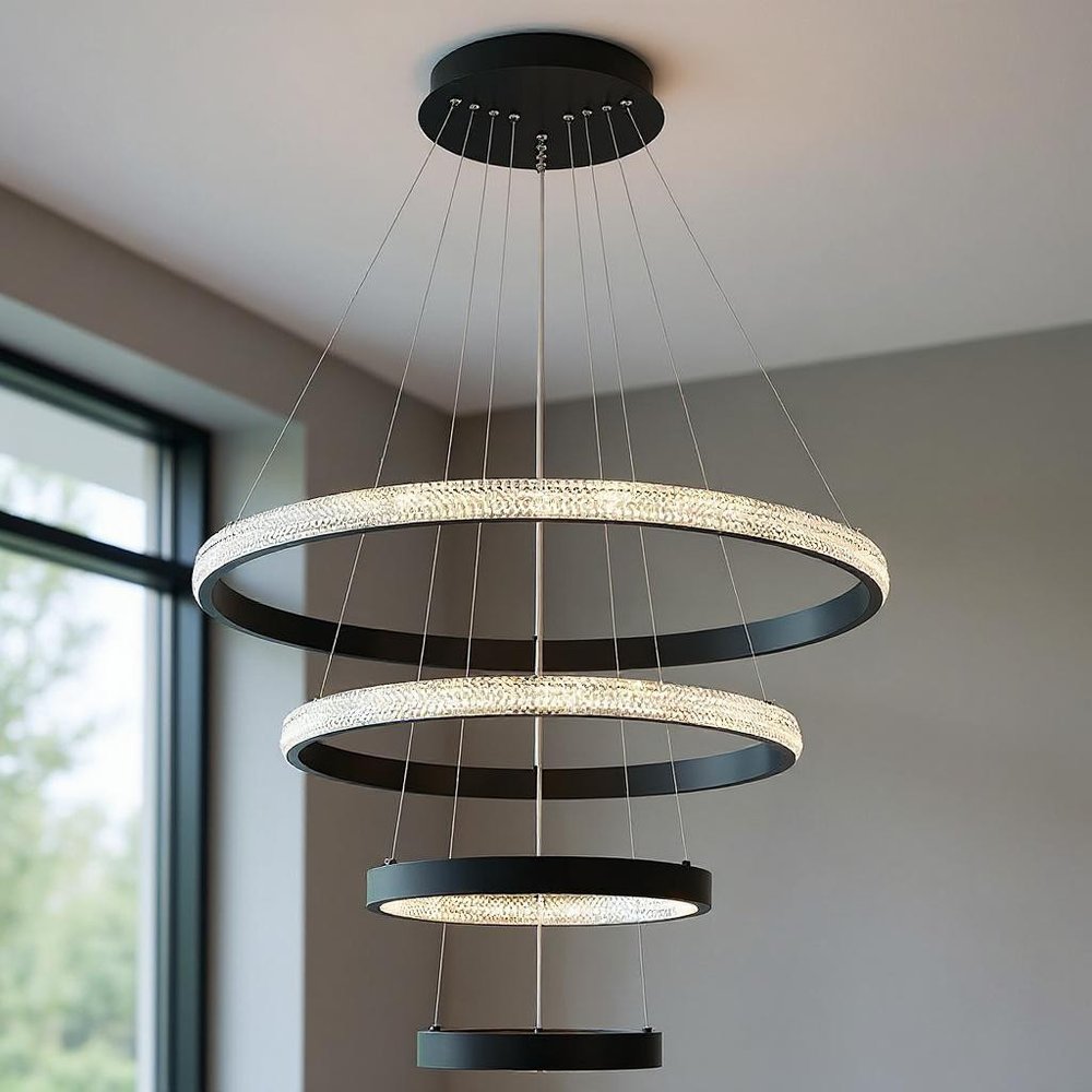 Black Candle Style Four Light Metal LED Dimmable Chandelier — view 5