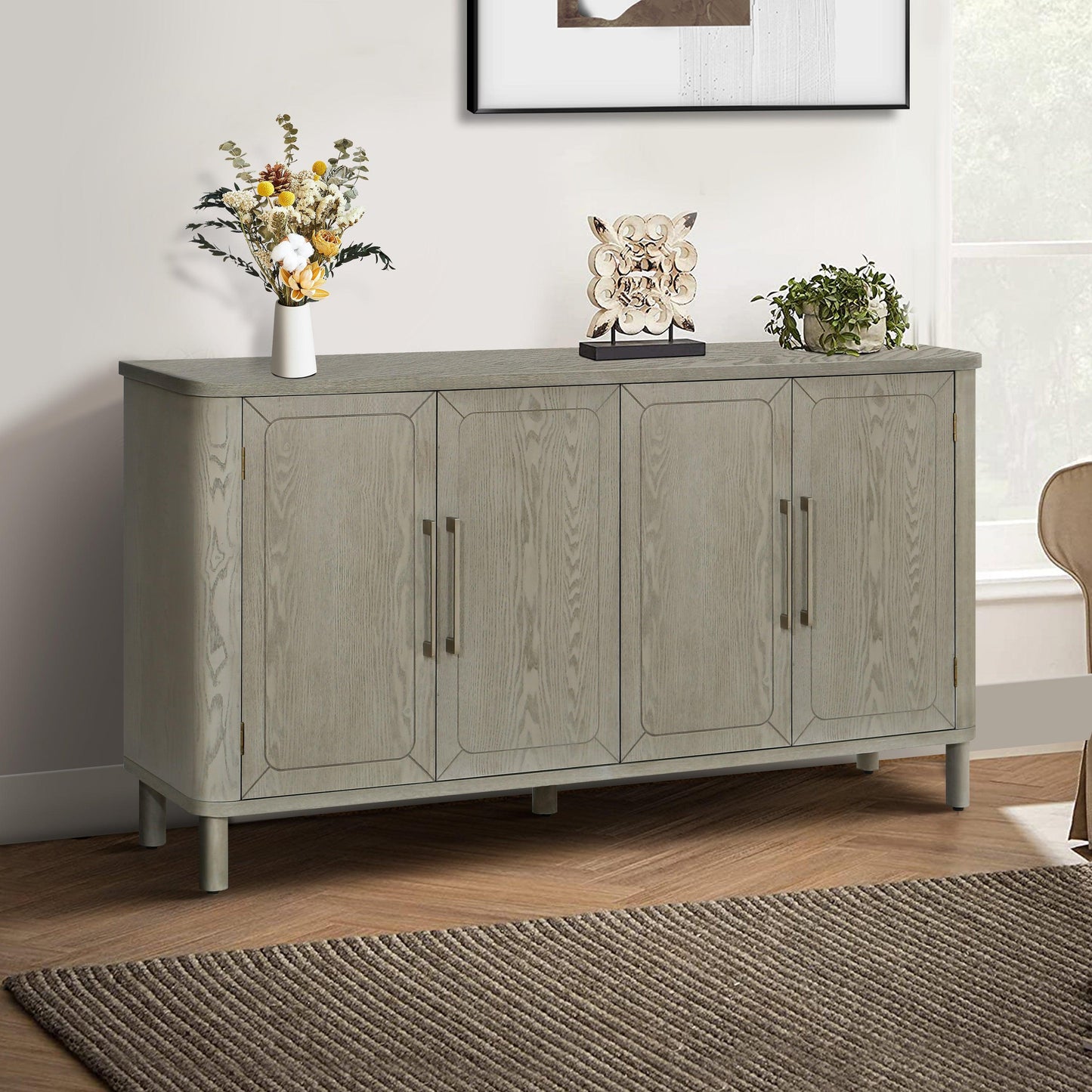 Four Door Storage Cabinet With Curved Countertop - FurniFindUSA